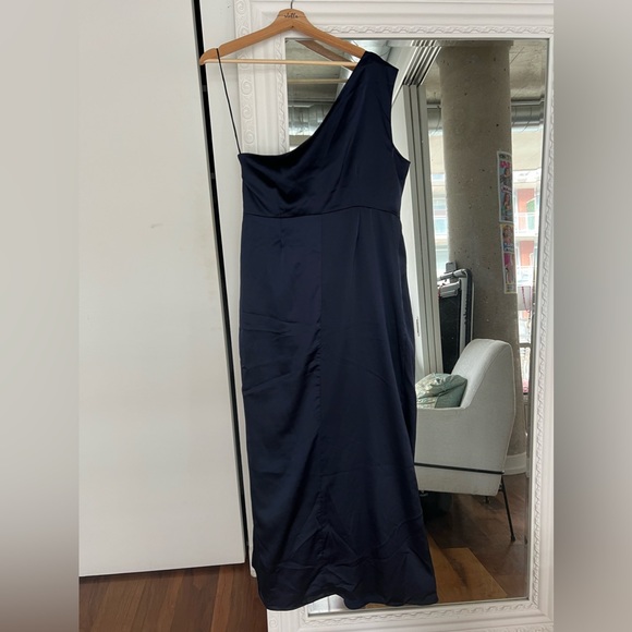One shoulder satin navy maxi dress (altered/hemmed) - Picture 7 of 9